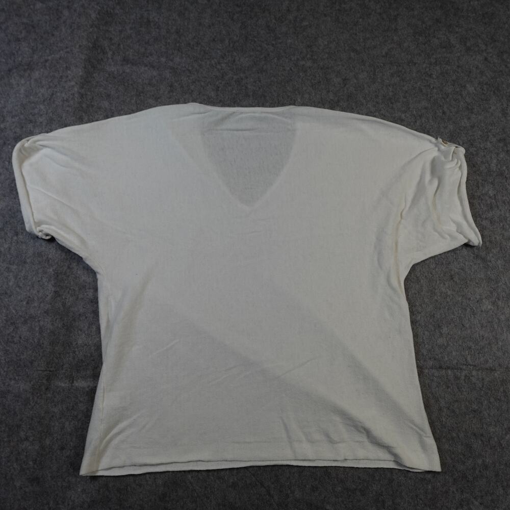 J. Jill Top Womens Medium V-Neck Knit Blouse White Short Sleeve Sheer Beachy - Picture 6 of 10